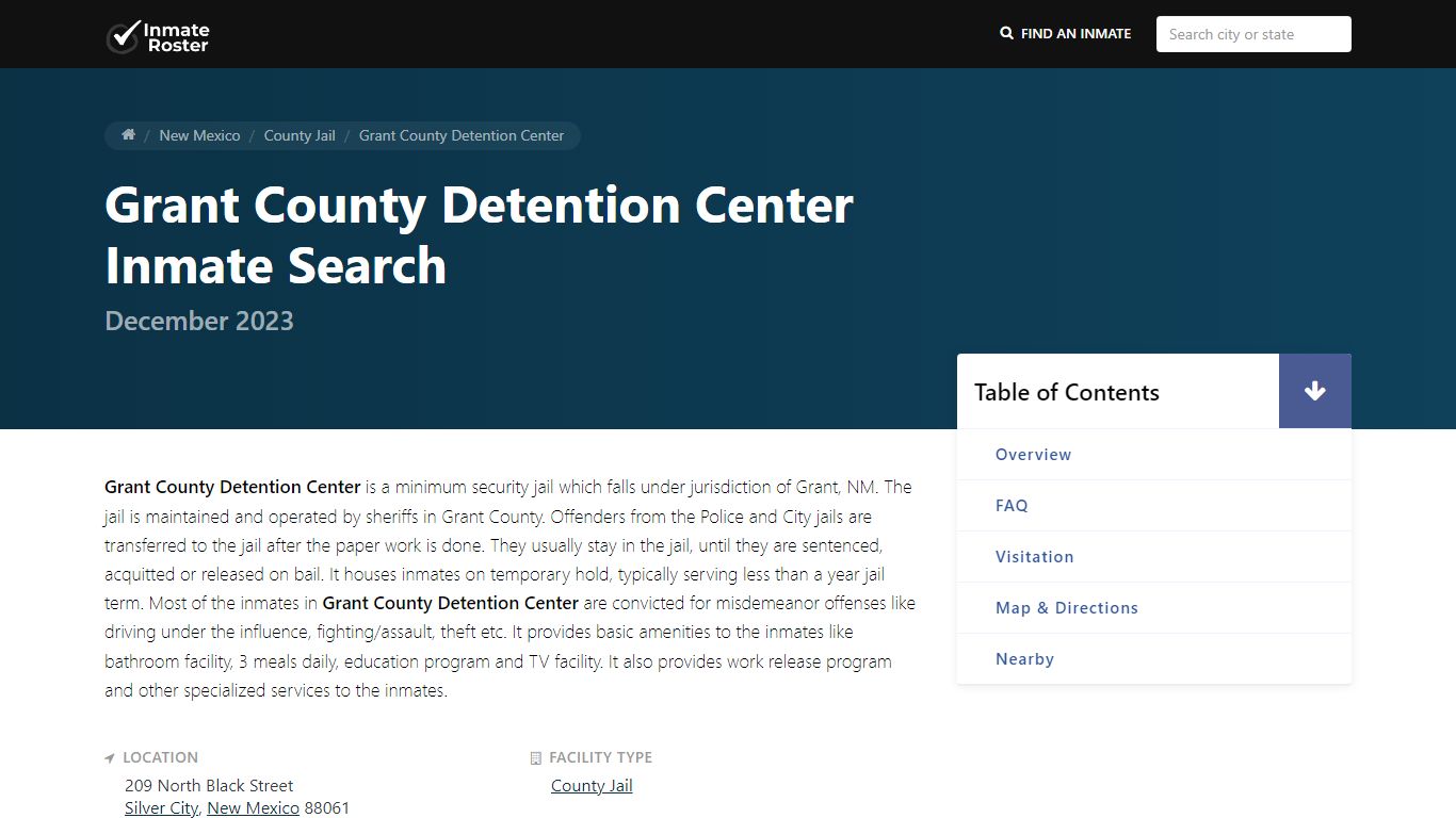 Inmate Search | Grant County Detention Center - Silver City, NM